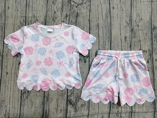 Scalloped beach set girls bows