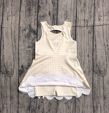 Yellow gingham bow athletic dress girls