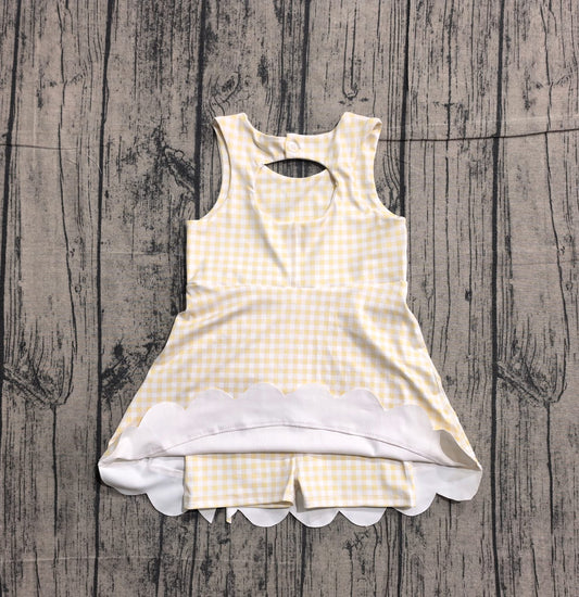 Yellow gingham bow athletic dress girls
