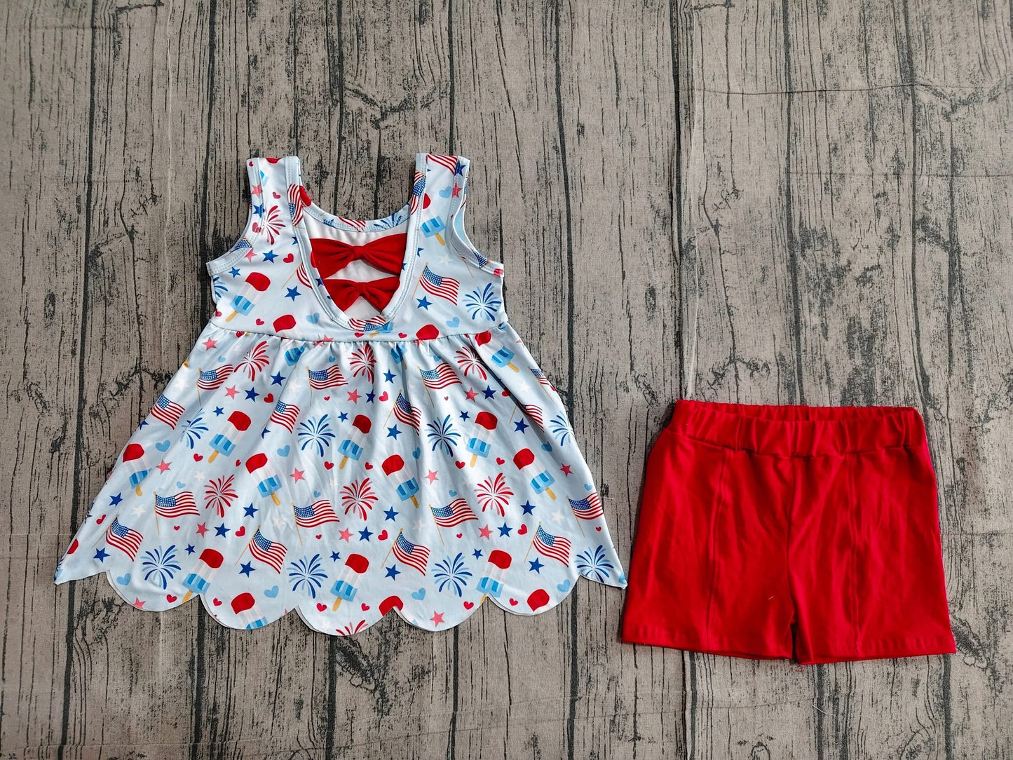 Red bow back summer popsicle/ America  set girls