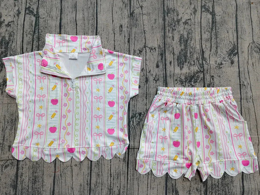 Scalloped school pencil apple set girls