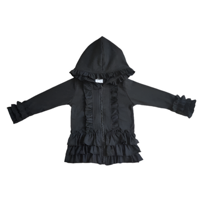 Ruffle jacket girls black red navy hot pink