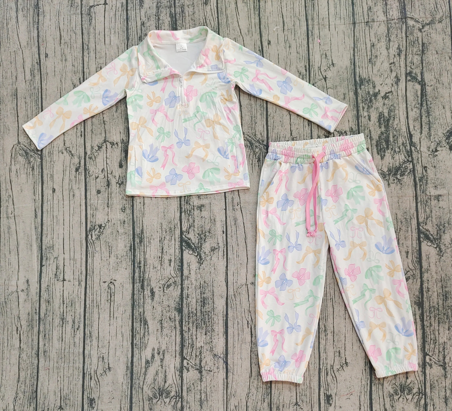 Bows Fall / winter floral pullover joggers set girls