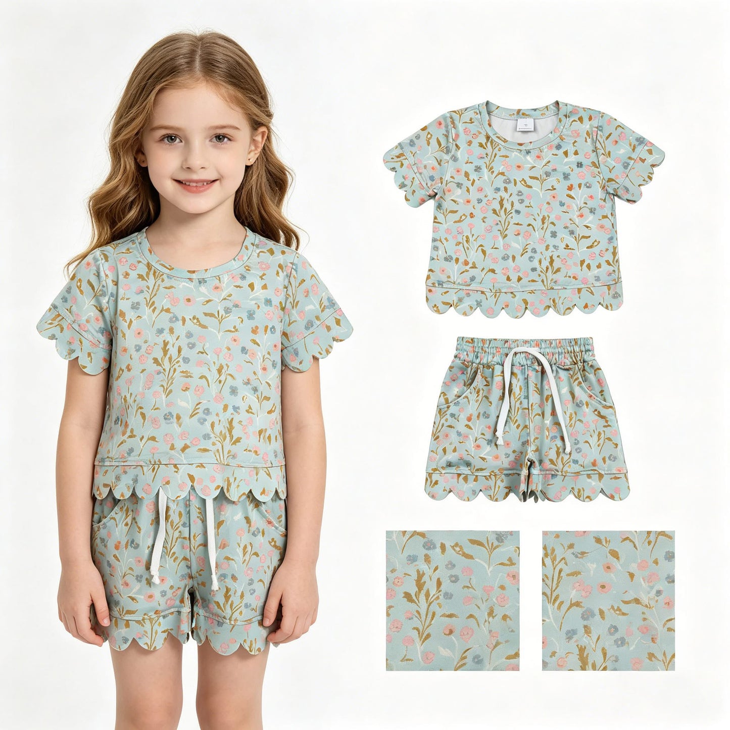 Scalloped floral set girls