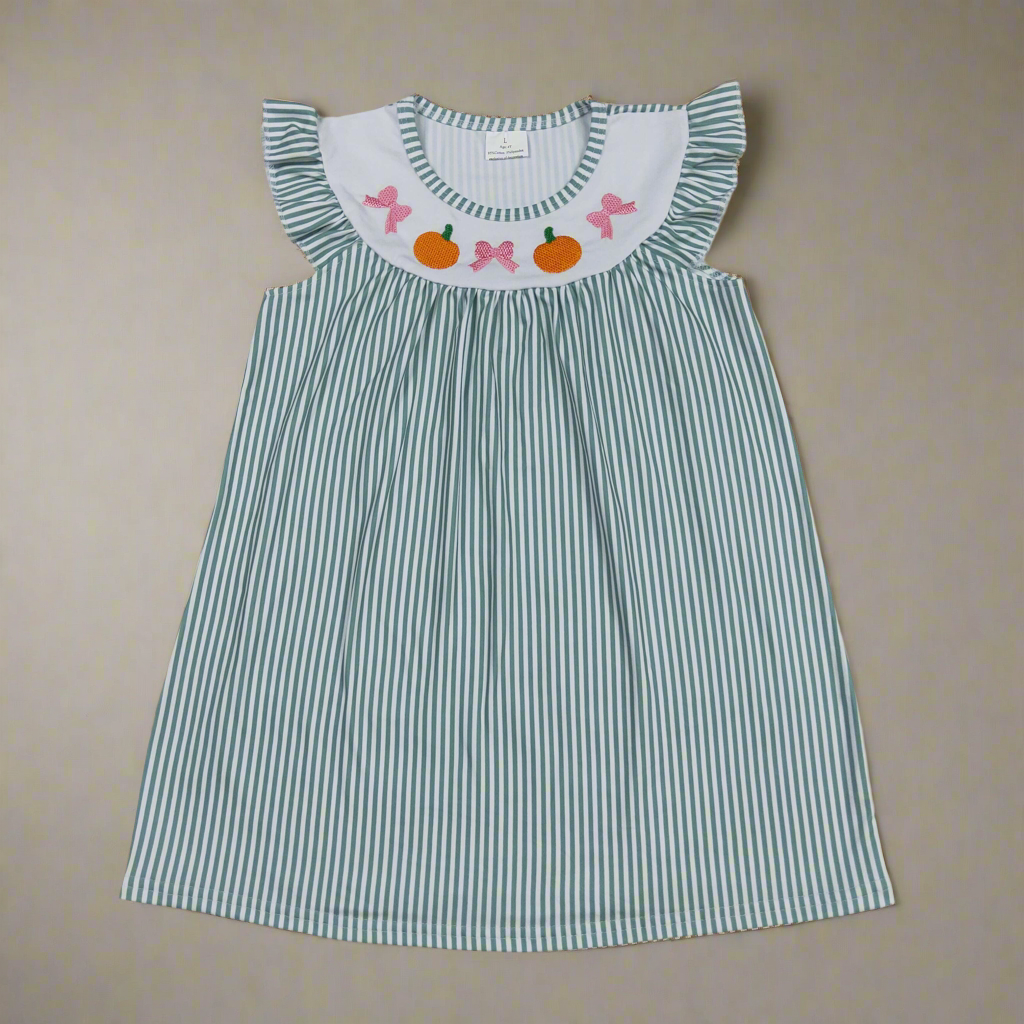 Fall pumpkin bow dress girls