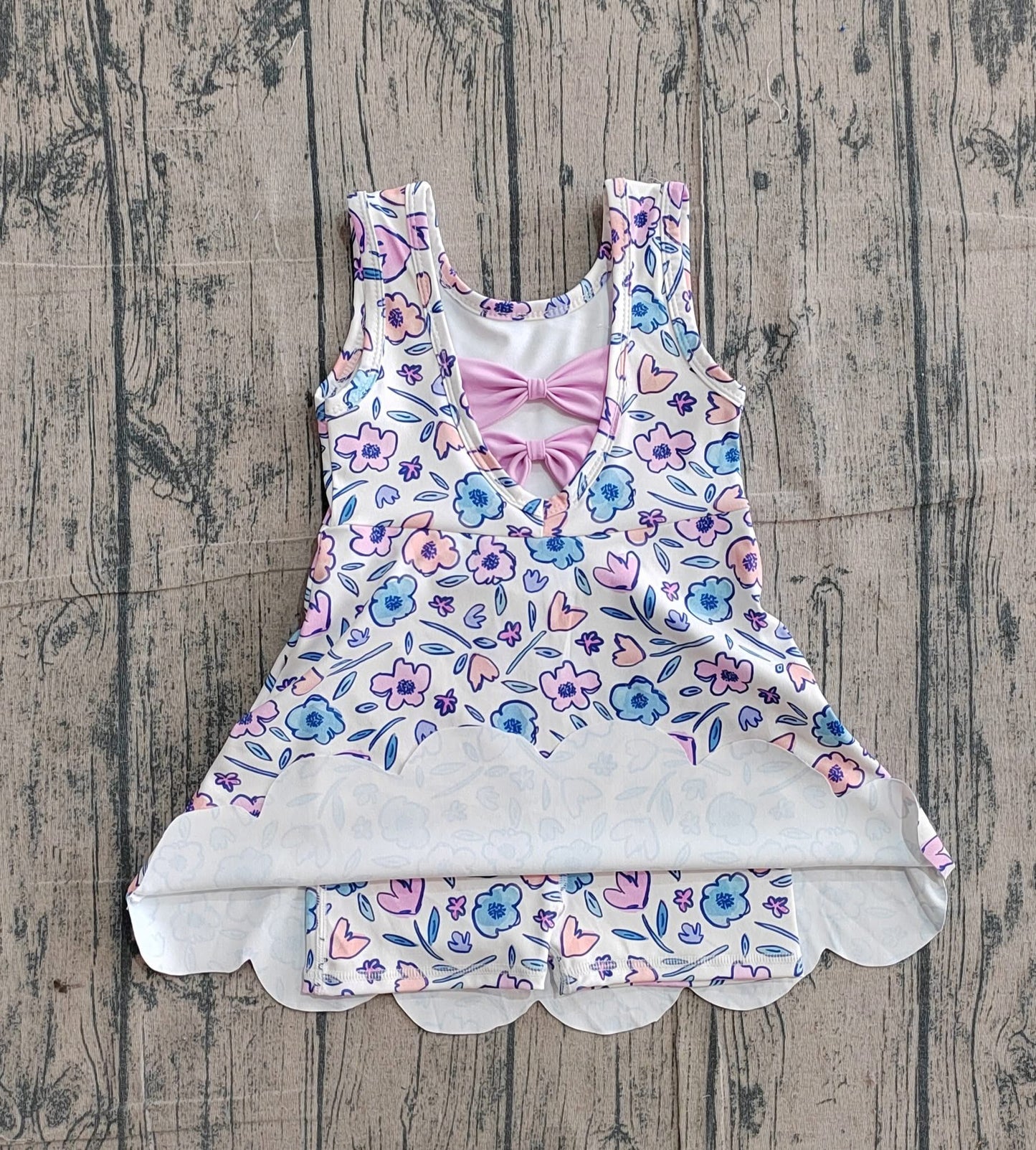 Floral bow back athletic dress girls