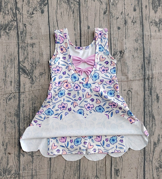 Floral bow back athletic dress girls