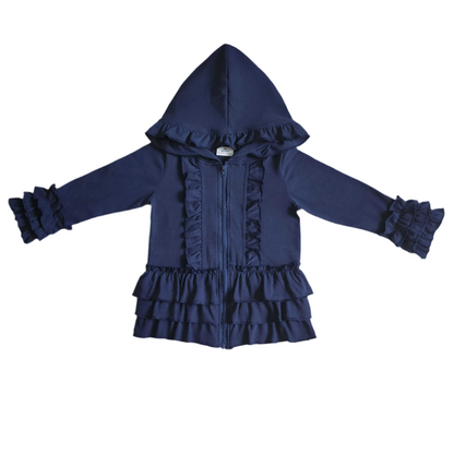 Ruffle jacket girls black red navy hot pink