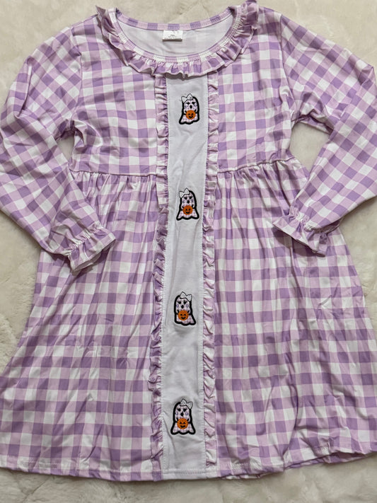 Purple plaid gingham ghost dress girls