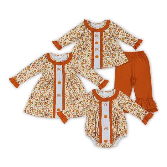 Fall pumpkin girls dress set romper