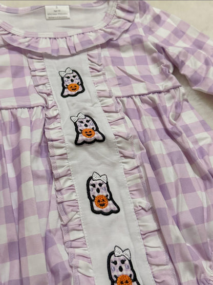 Purple gingham plaid ghost pumpkin romper girls