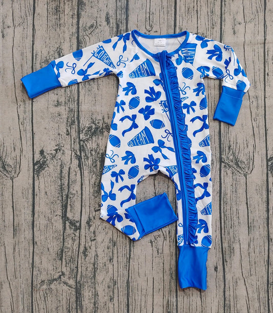 Girls blue and white zippy football cheer sports baby fall
