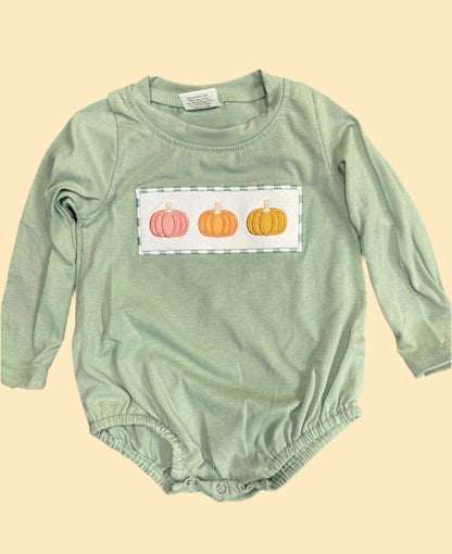 Boys fall pumpkin romper bubble
