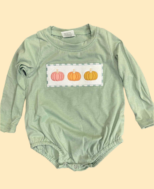 Boys fall pumpkin romper bubble