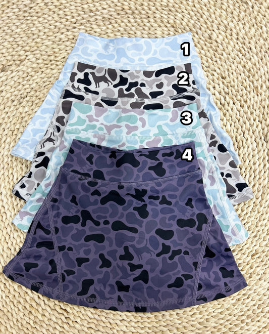 Camo skirts – skorts– built-in shorts, girls