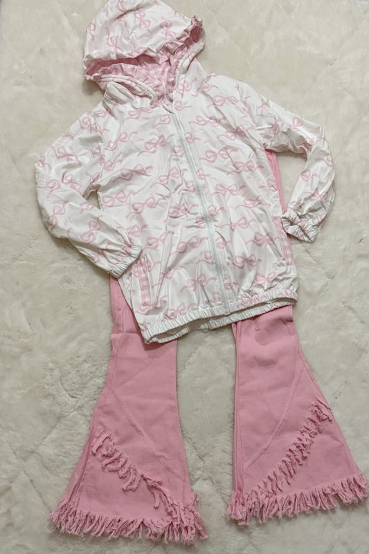Pink bow jacket + pink jeans denim girls