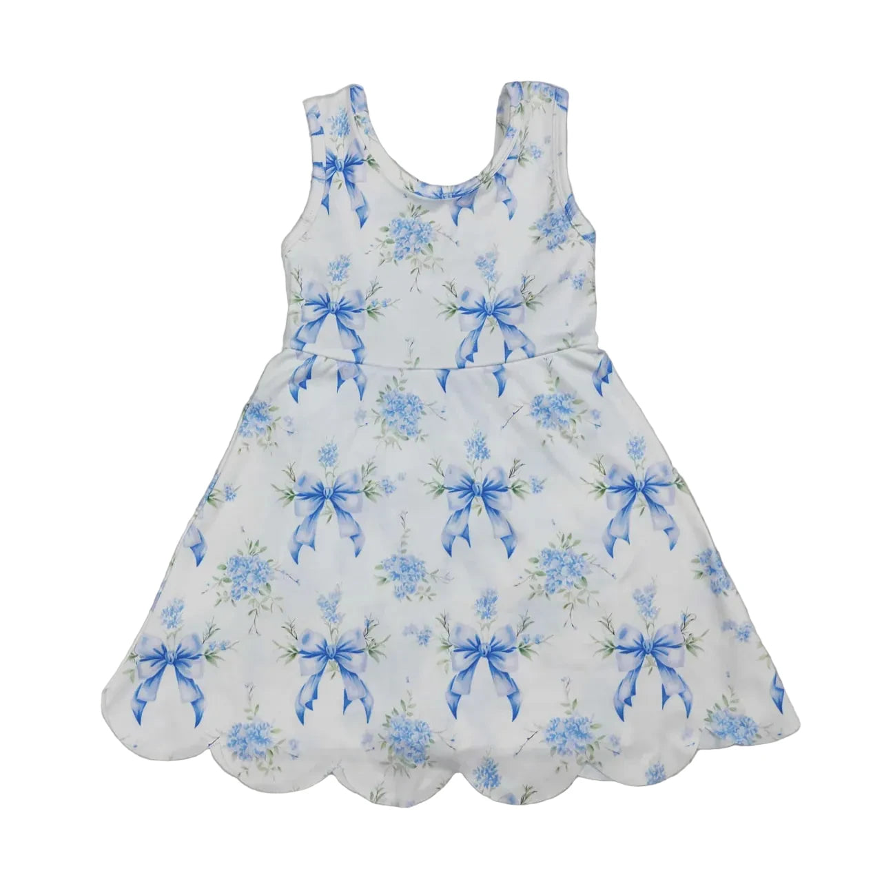 Blue floral bow back athletic dress girls