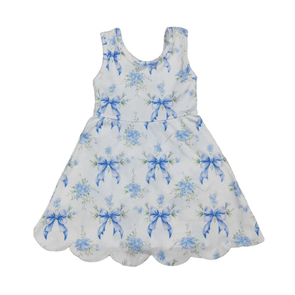 Blue floral bow back athletic dress girls