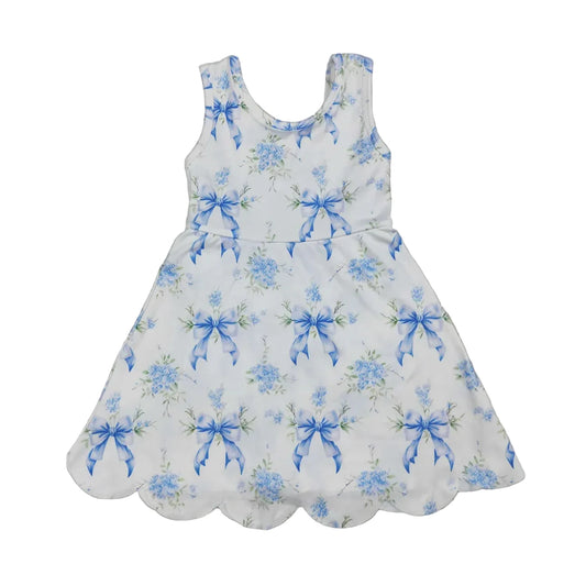Blue floral bow back athletic dress girls