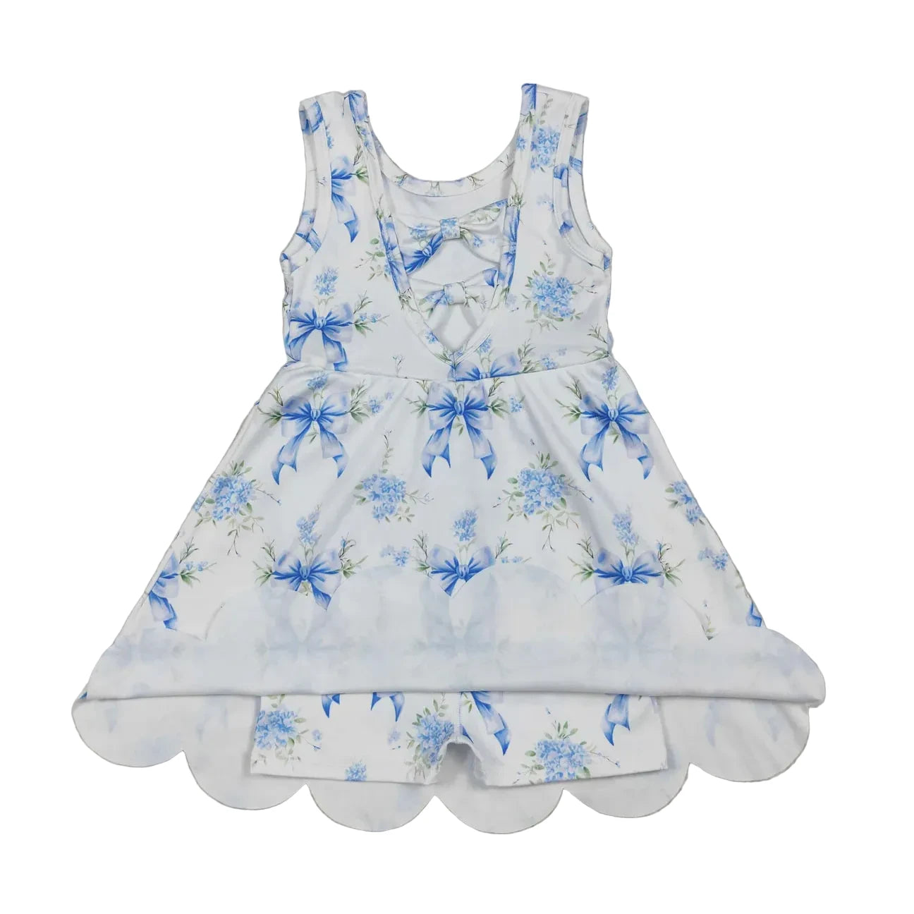 Blue floral bow back athletic dress girls