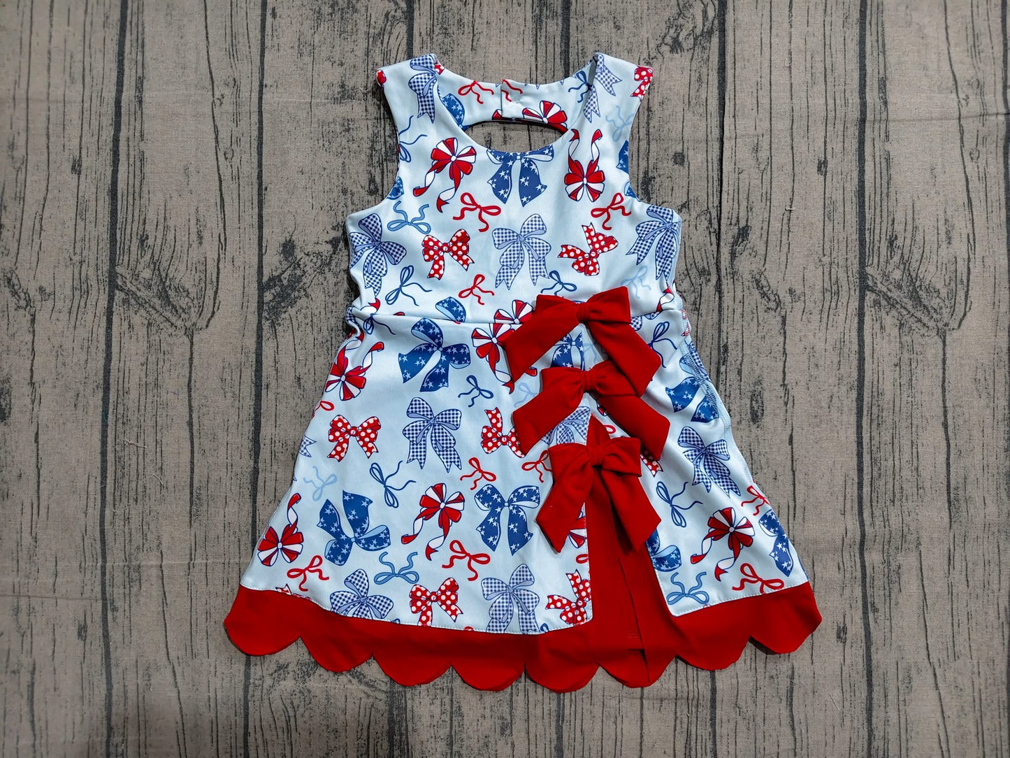 Red white and blue bow athletic dress girls