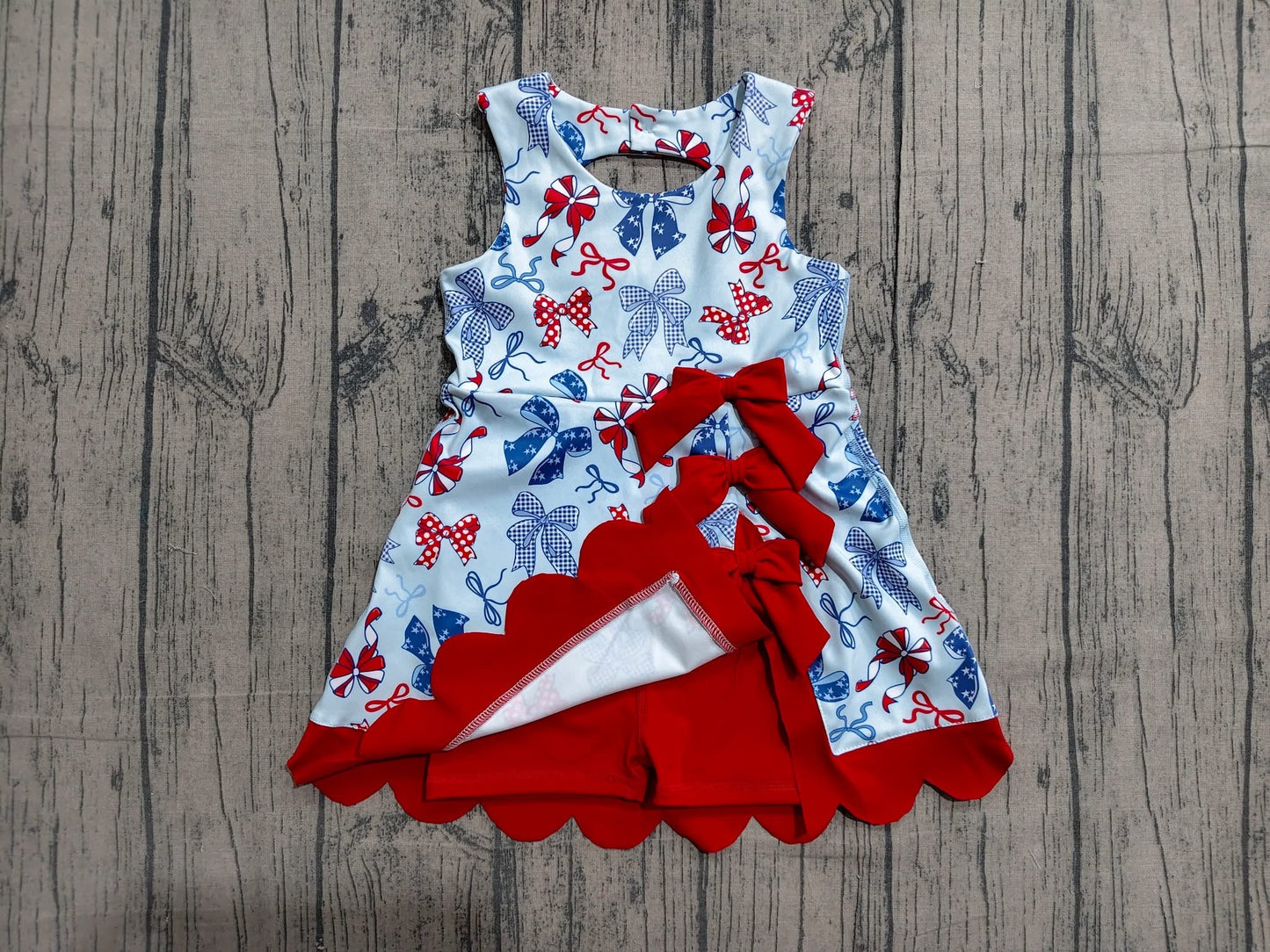 Red white and blue bow athletic dress girls