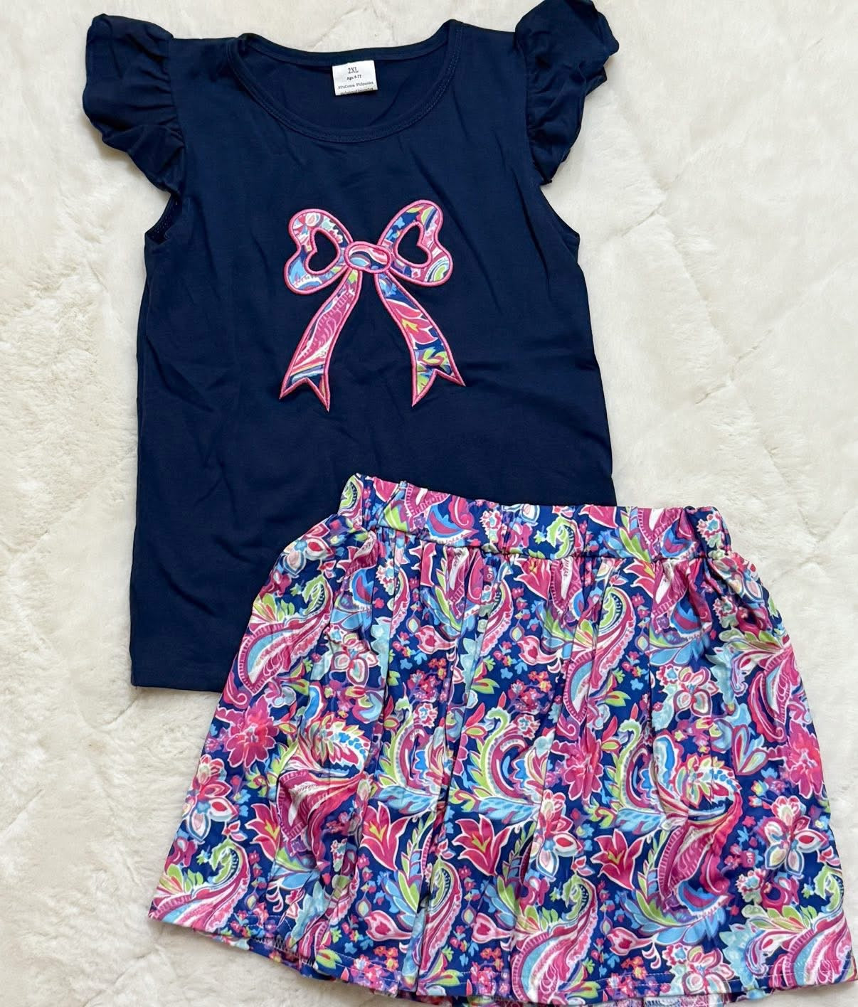 Bow skirt set girls (built in shorts)