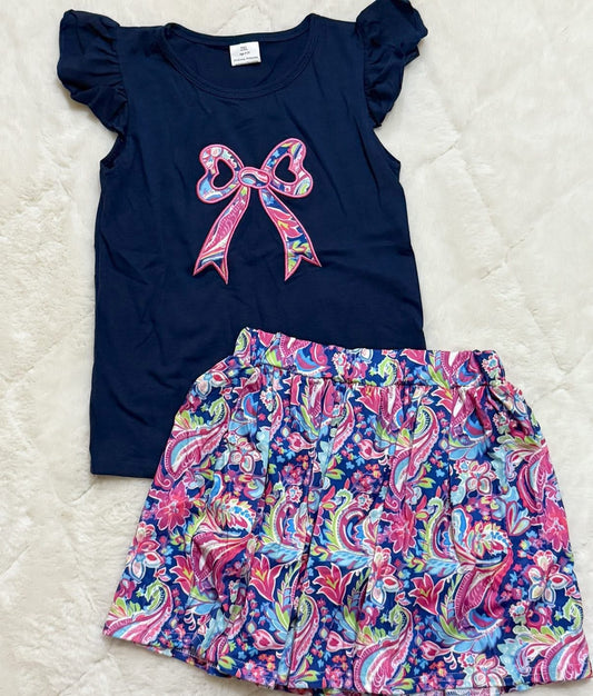 Bow skirt set girls (built in shorts)