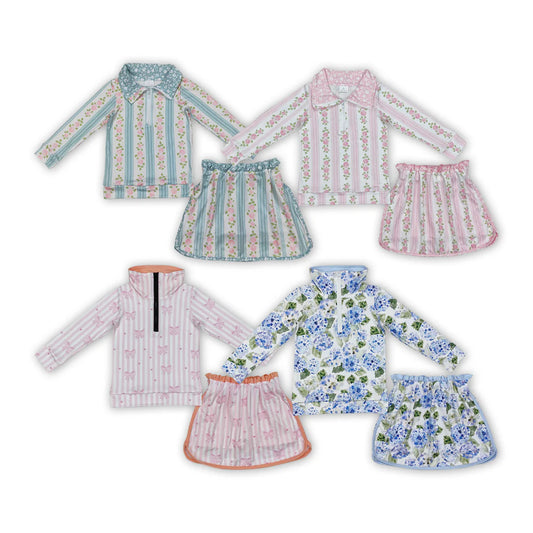 Blue/green floral pullover skirt set girls