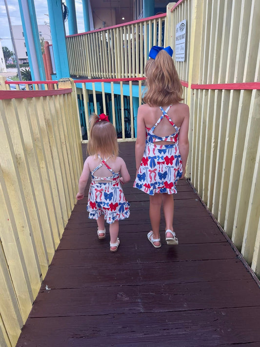 Bow athletic dress girls red and blue