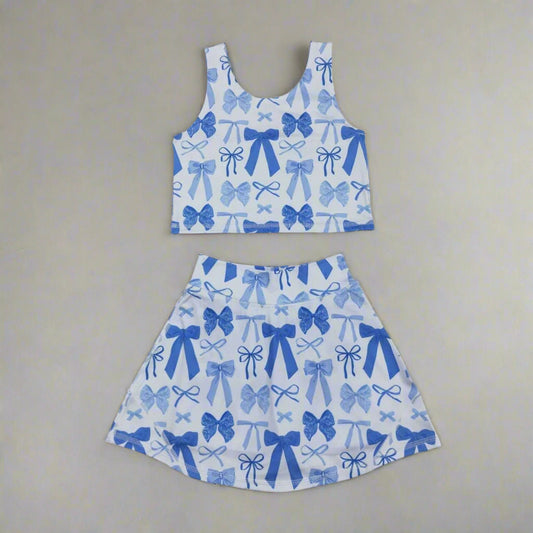 Blue bow skort set athletic set girls